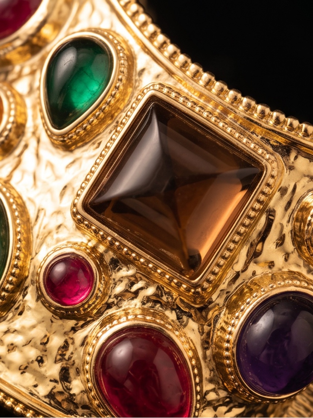 Gold Multicolor Gemstone Statement Cuff Bracelet - Picture 4 of 7